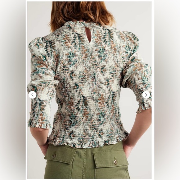 VERONICA BEARD Kali Floral Smocked Puff Sleeves Blouse Top Sz 6 Originally $398 - Picture 4 of 14